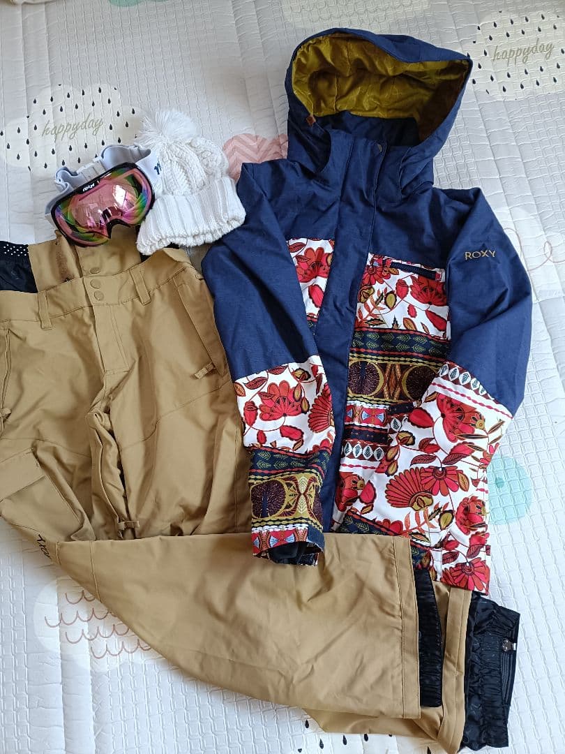 【美品】ROXY ロキシー　スキーウェアXS　 スキーゴーグル　ニット帽