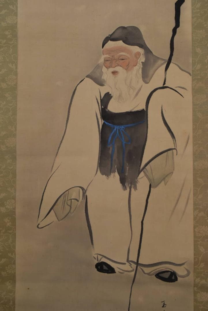 【真作】玉水/高士人物図/掛軸/名家伝来/AA-886