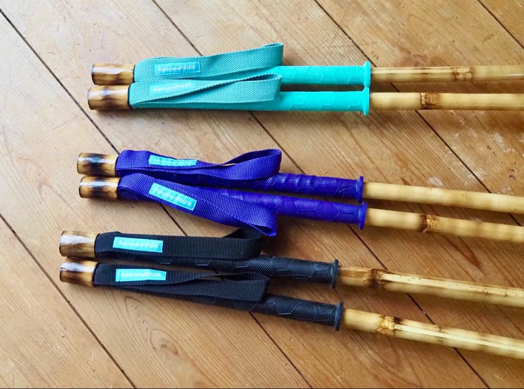 即売KanazawaPOLES 115cm 竹ストック　パープルグリップ30cm