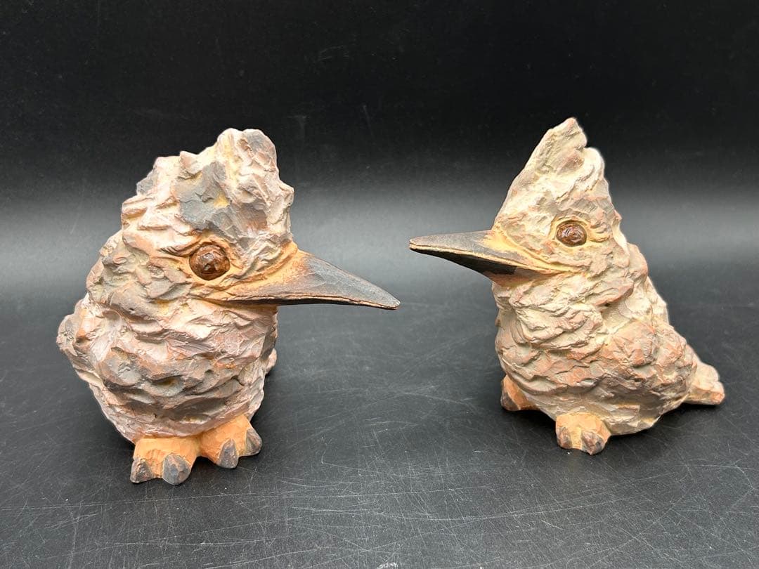 【希少品】テラコッタ彫刻家 山下英二 鳥　置物　2体セット