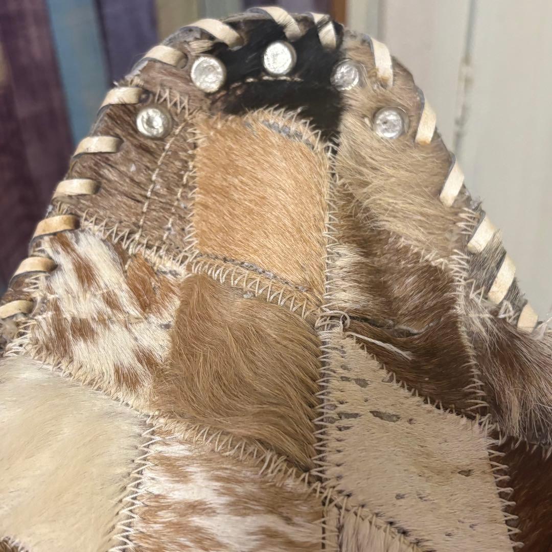 90年代アンティーク◎本革パッチワーク ハンティングチェア◎スツール