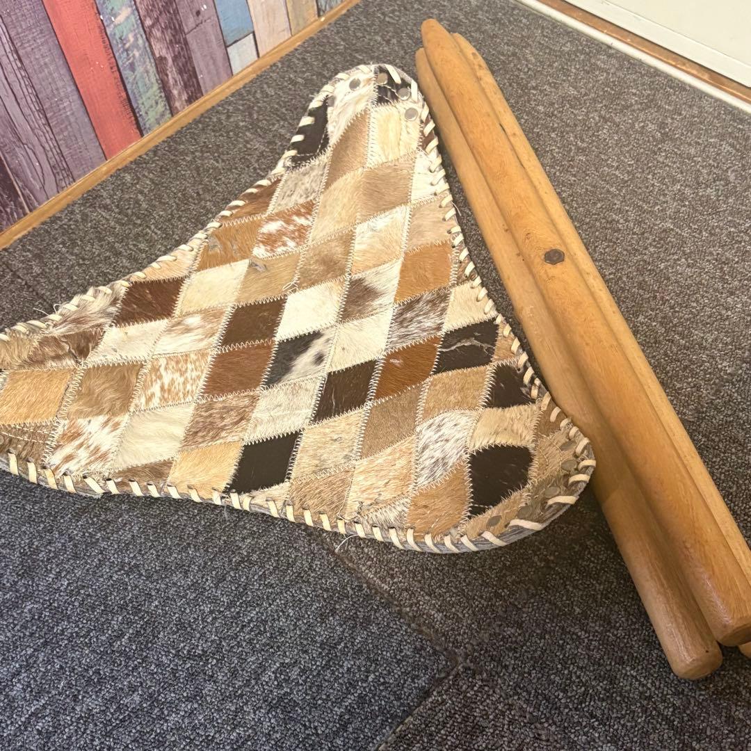 90年代アンティーク◎本革パッチワーク ハンティングチェア◎スツール