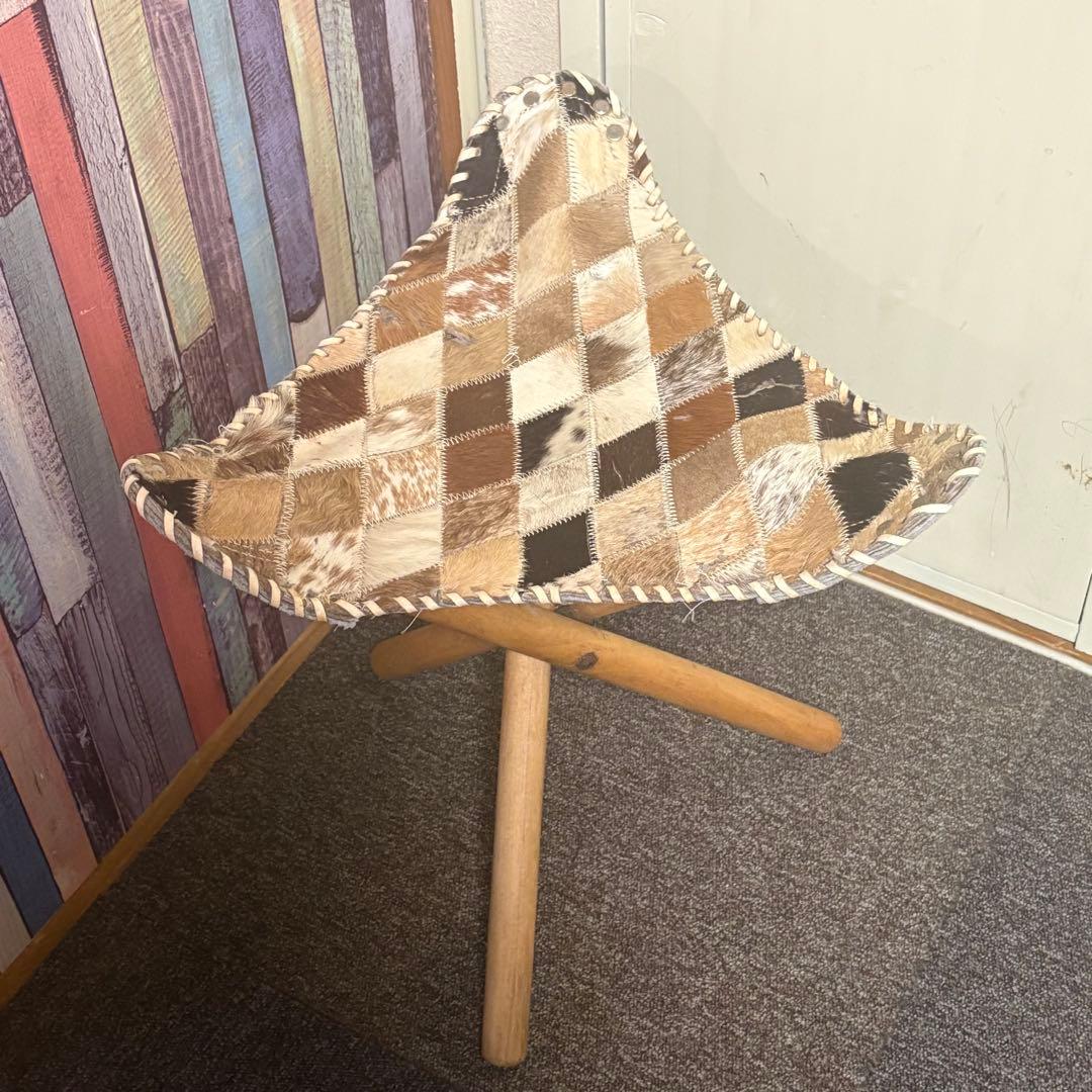 90年代アンティーク◎本革パッチワーク ハンティングチェア◎スツール