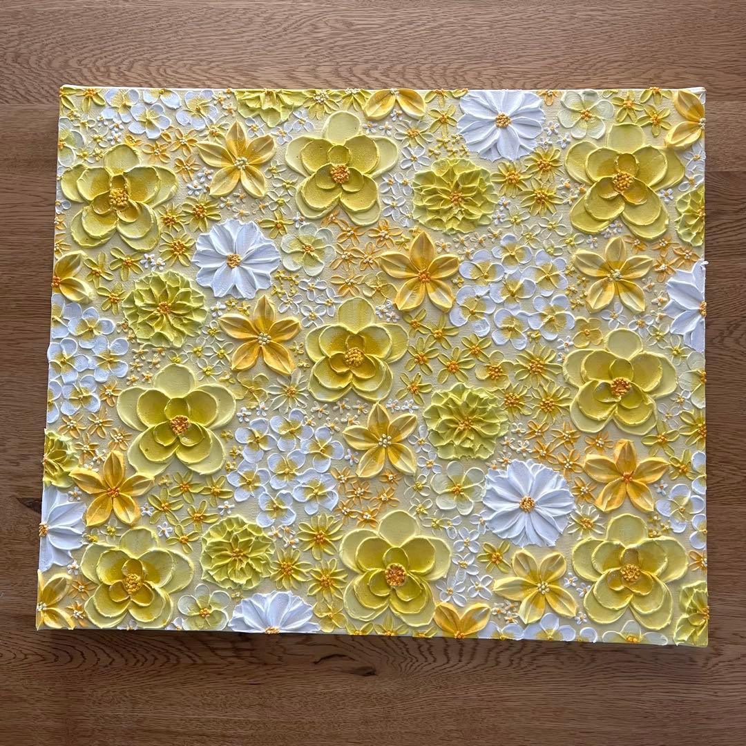 テクスチャーアート フラワーアート ボタニカル インテリア 花絵 花柄　イエロー