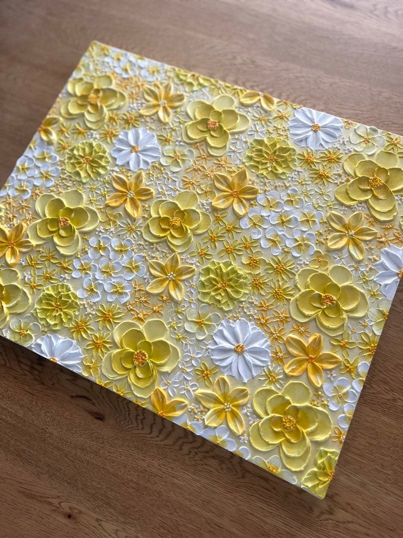 テクスチャーアート フラワーアート ボタニカル インテリア 花絵 花柄　イエロー