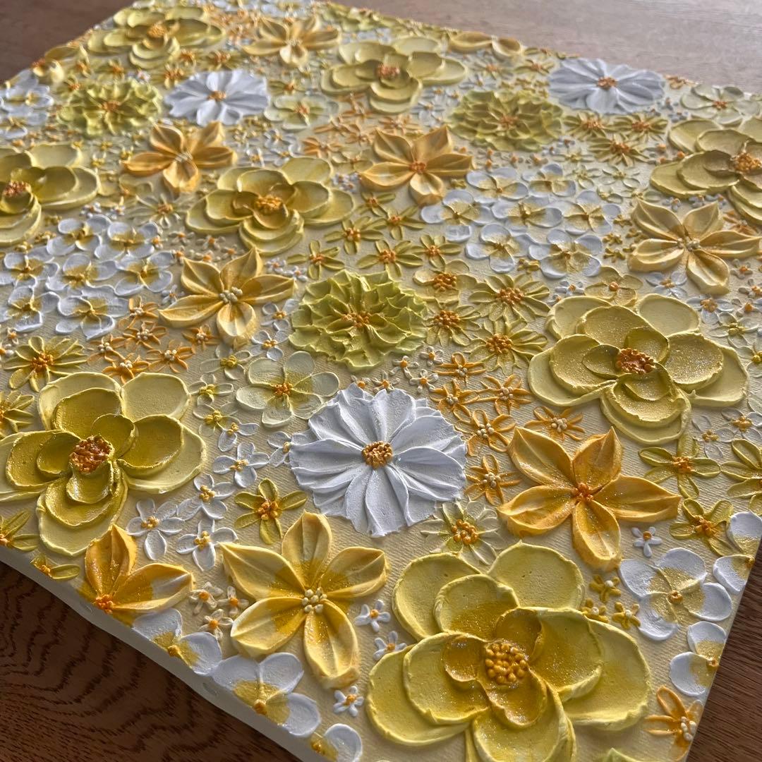 テクスチャーアート フラワーアート ボタニカル インテリア 花絵 花柄　イエロー