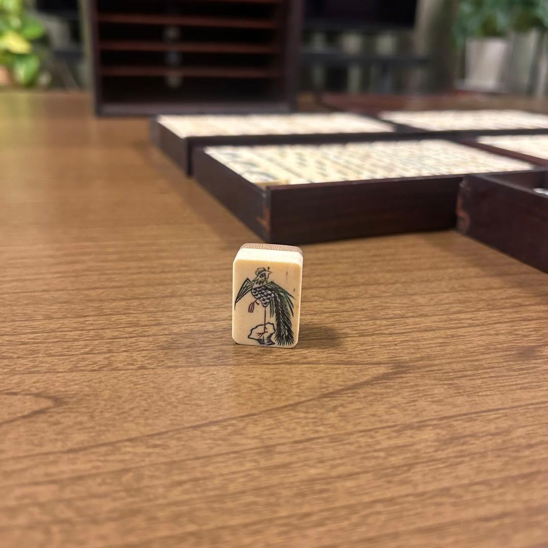 【背竹牌】唐木箱付き麻雀牌 アンティーク 骨牌 骨董 中国 当時物