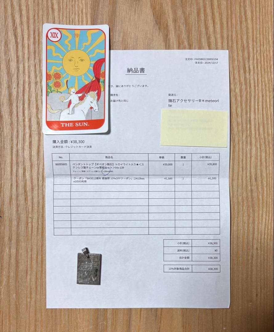 【半額！】ギベオン隕石　ペンダントトップ　トロイライト入りチェーン　セット