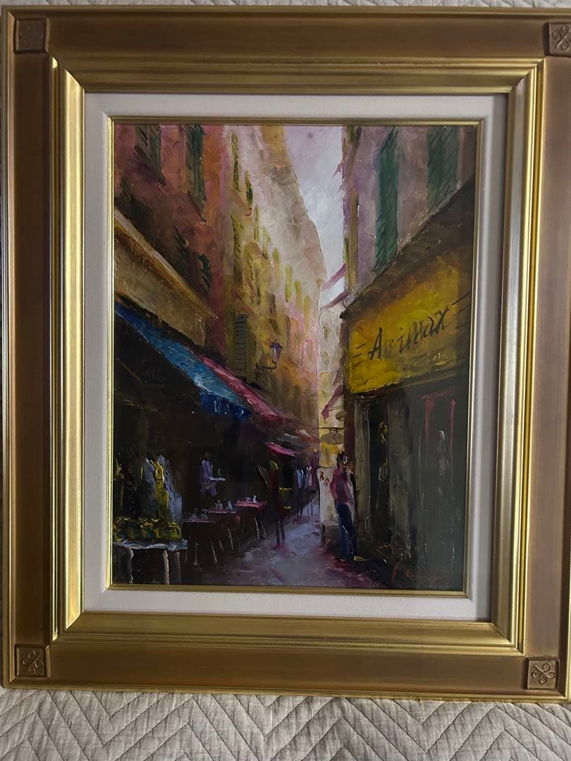 山口真功　油彩画　[黄色い看板のある街角] F6サイズ