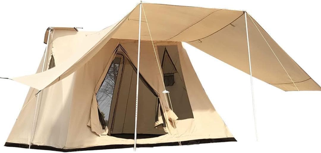 ロッジ型テント 新品 ベージュ　簡単 防水 小屋型 キャンプ グランピング 前室