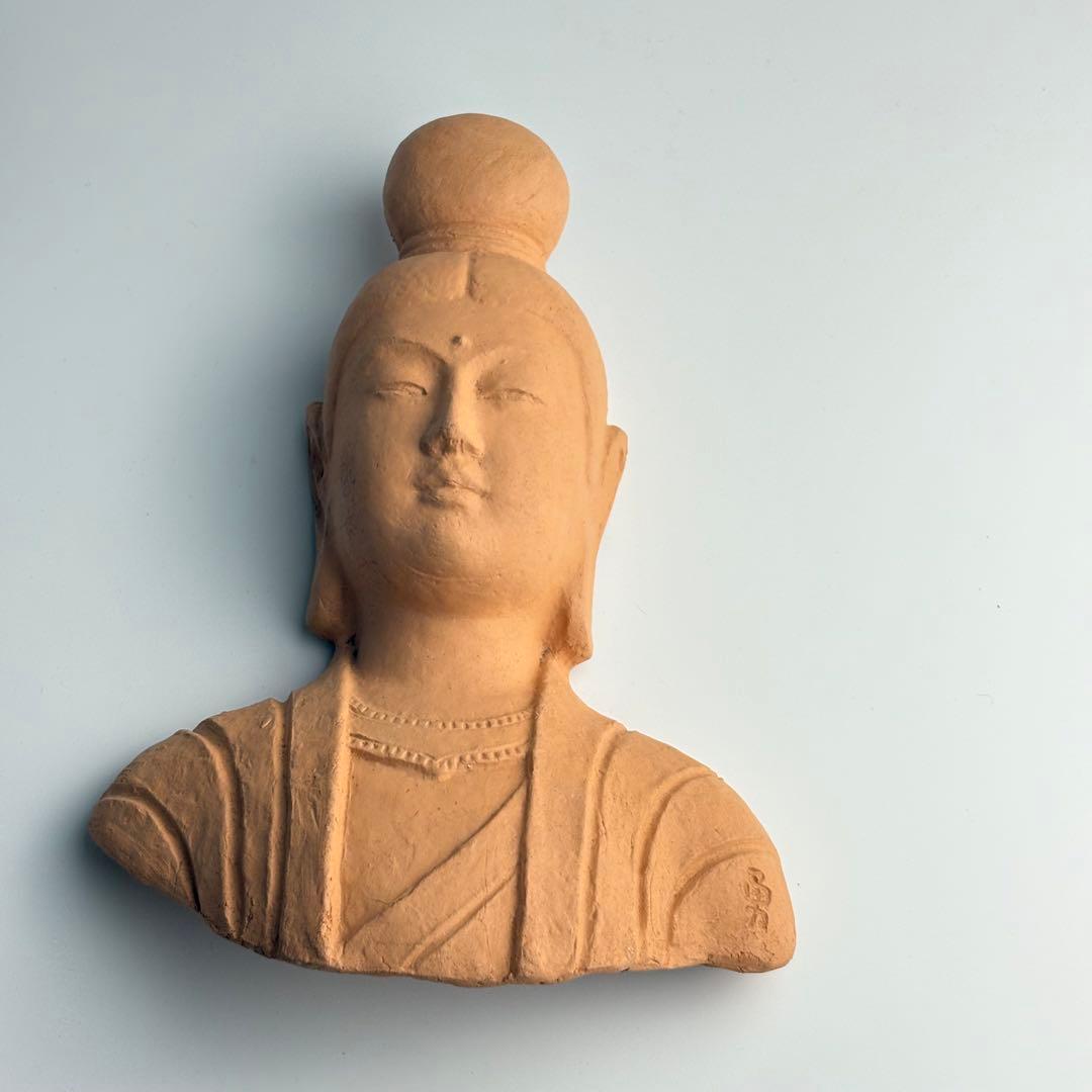 彫刻家 矢形勇 作 有神窯 佛 頭 仏教美術 仏像 仏頭 陶器 置物