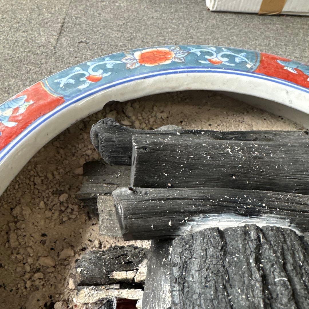 伊万里焼　有田焼　色絵孔雀図火鉢　アンティーク　昭和レトロ　作家者