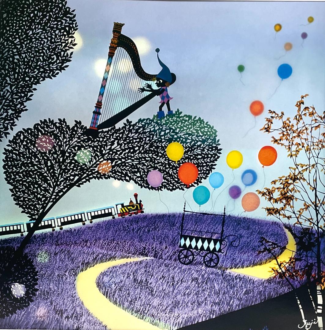 【新品】藤城清治「ラヴェンダーの幻想」ポスター 複製画　額付 　アクリル