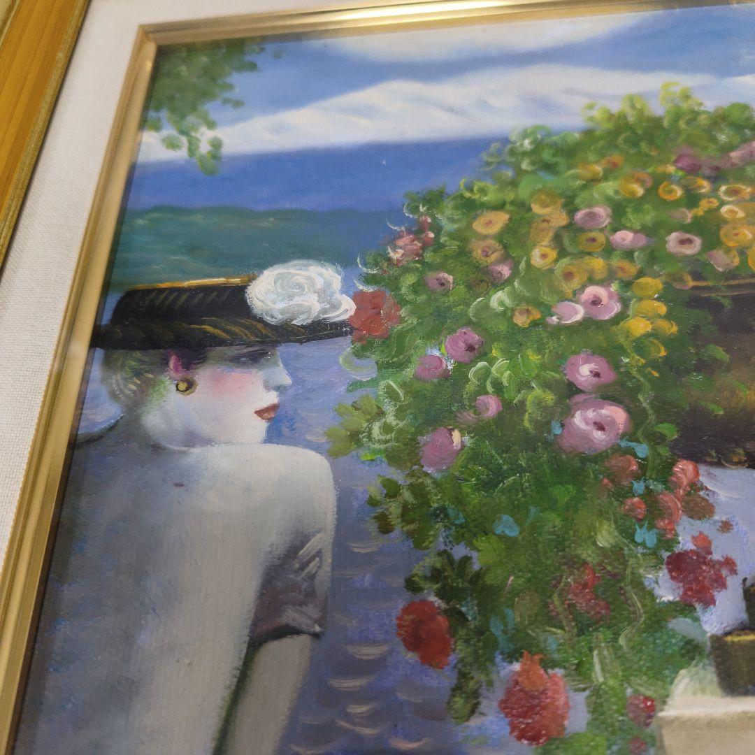 CASSIGNEUL 油彩画 女性と花の風景 カシニョール