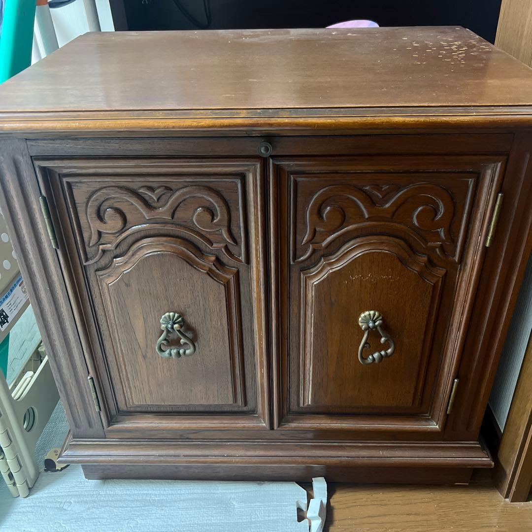 アンティーク　テーブル付き　キャビネット　棚