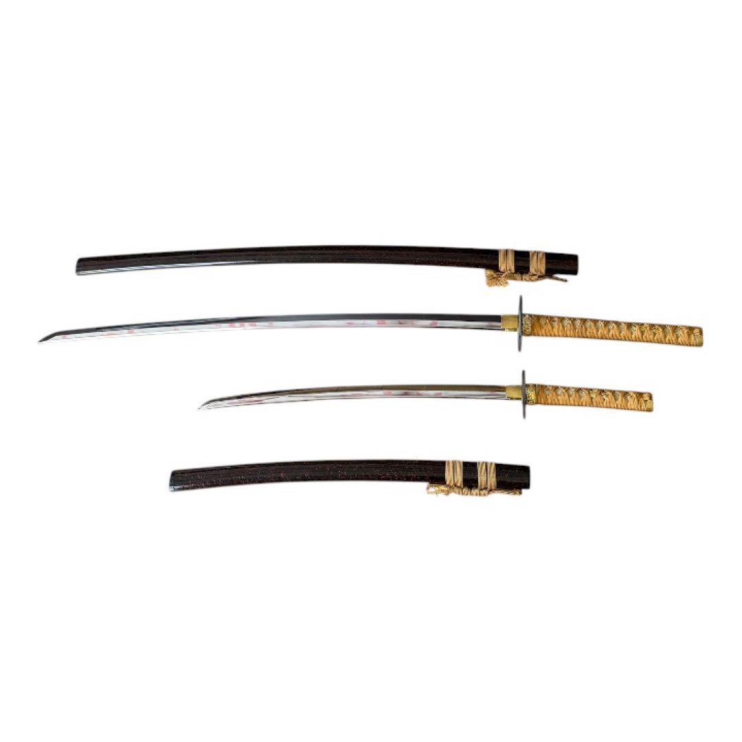 日本刀 2本セット 黒と金 亀甲模様 模造刀