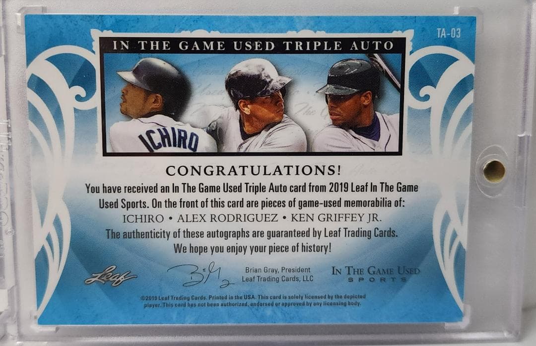 イチロー、ケン・グリフィーJr、アレックス・ロドリゲス 5枚限定直筆サインカード