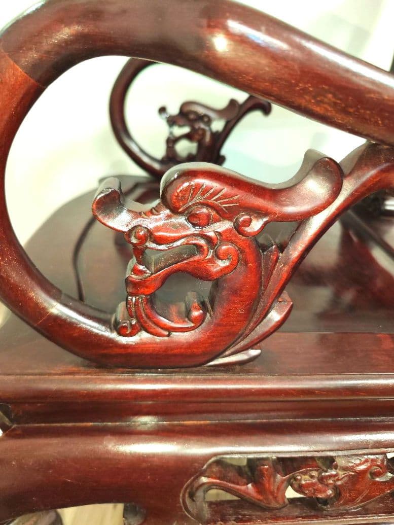 残り2脚　希少骨董　 大理石インレイ椅子　玉座　宮廷　紅木　紫檀黒檀花梨李朝　③