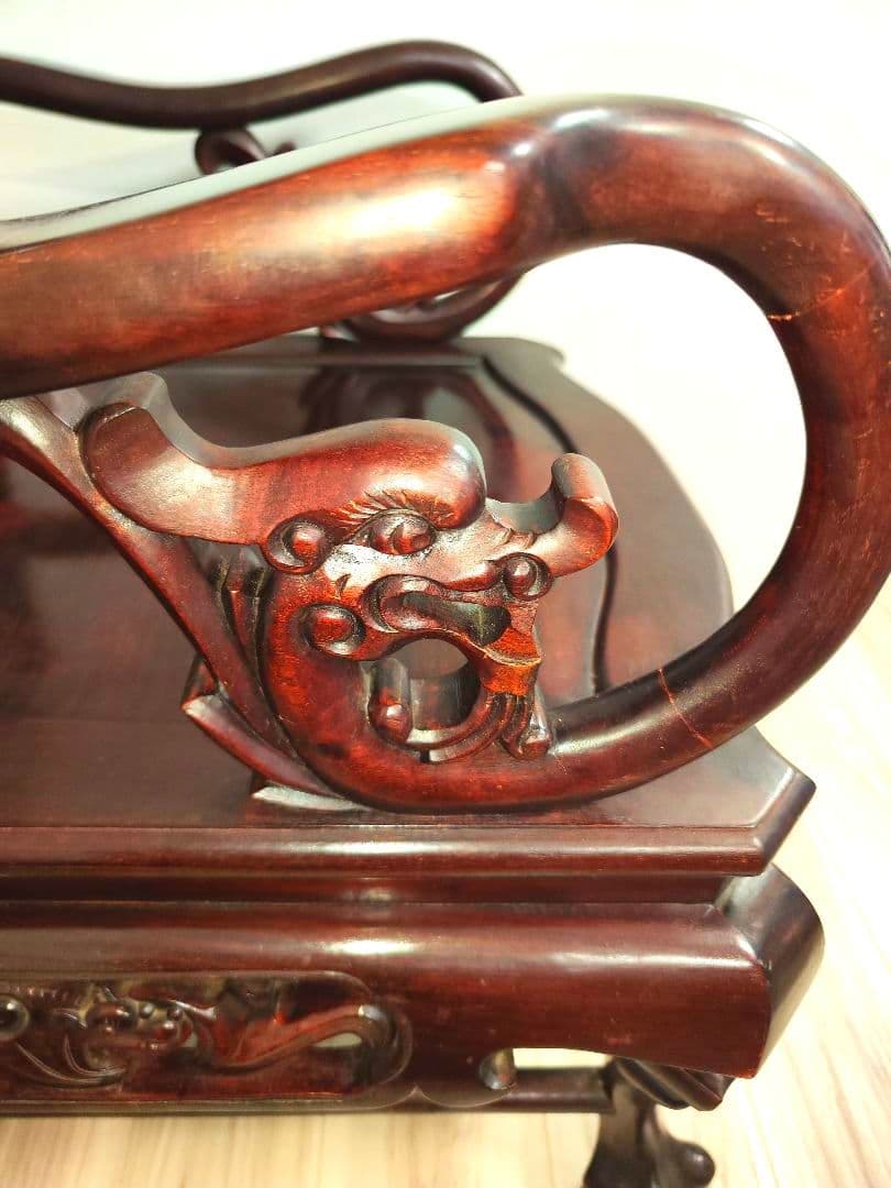 残り2脚　希少骨董　 大理石インレイ椅子　玉座　宮廷　紅木　紫檀黒檀花梨李朝　③