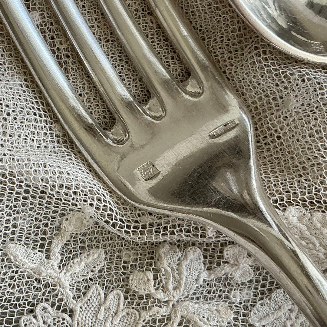 【D-２】フランスアンティーク　すずらん　１組　スプーン＆フォーク　モノグラム