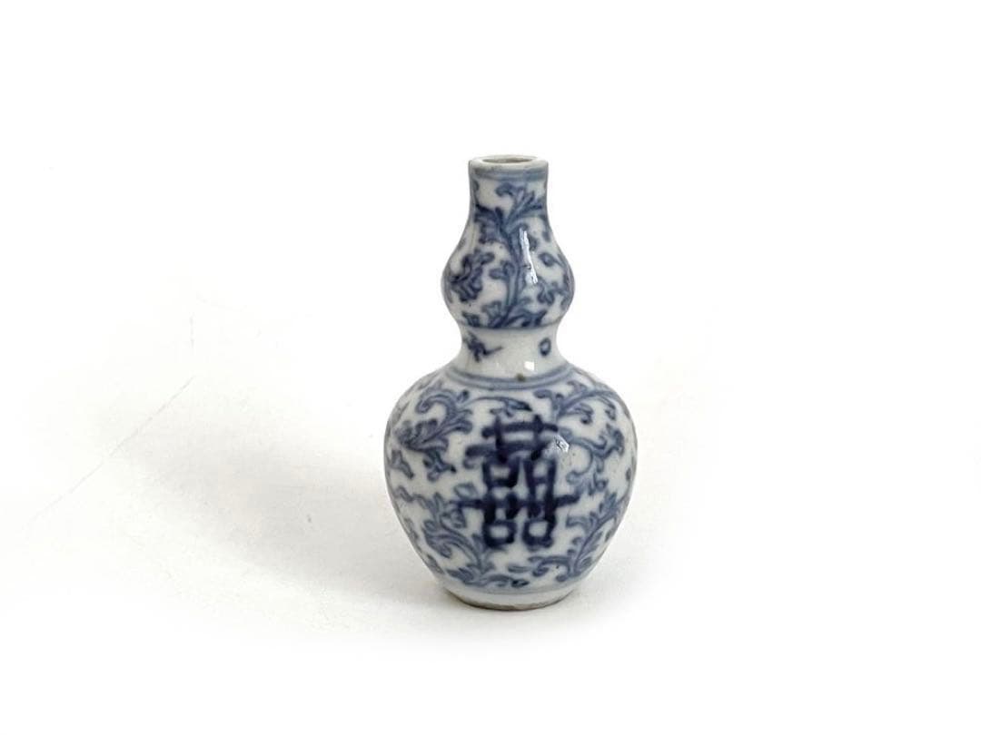 骨董　アンティーク　染付　鼻煙壷　瓢形　唐草喜字　コレクション　中国骨董