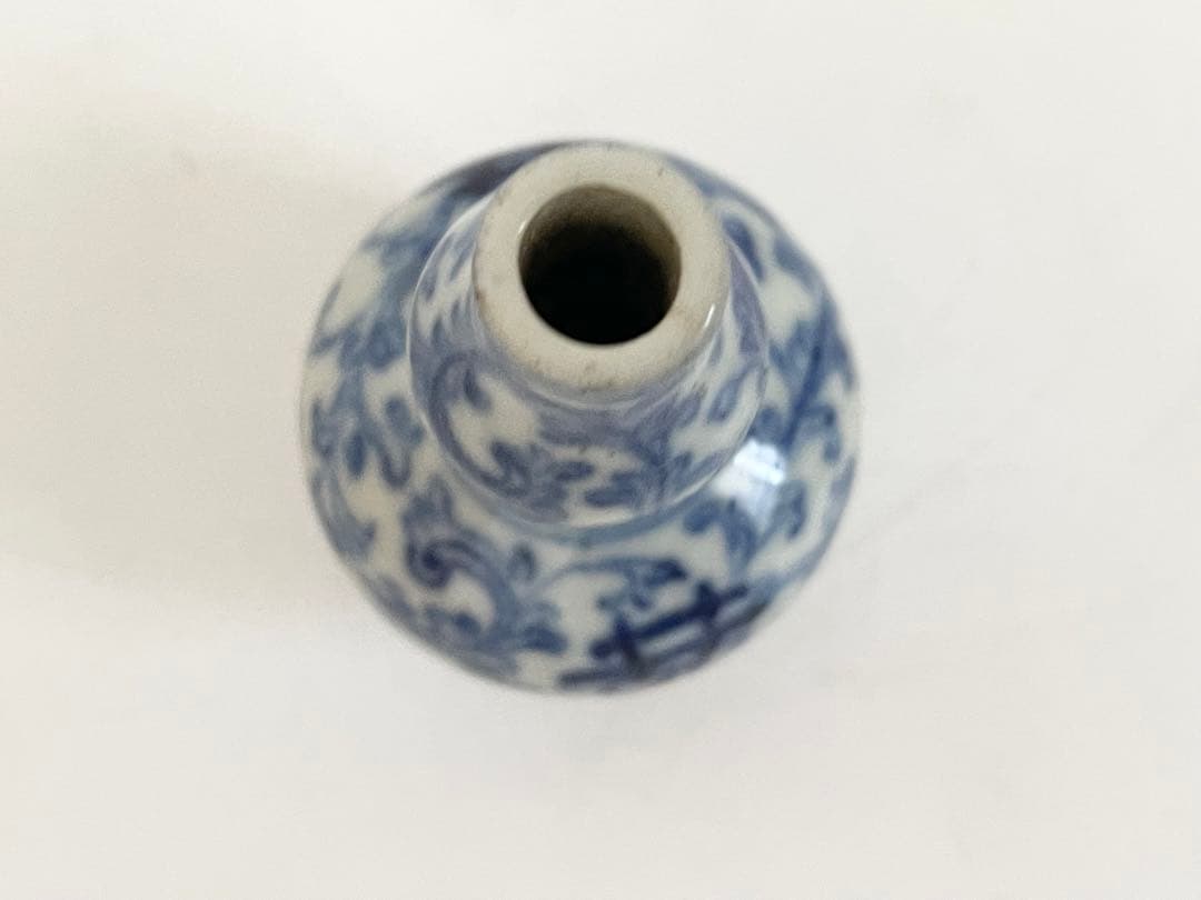 骨董　アンティーク　染付　鼻煙壷　瓢形　唐草喜字　コレクション　中国骨董