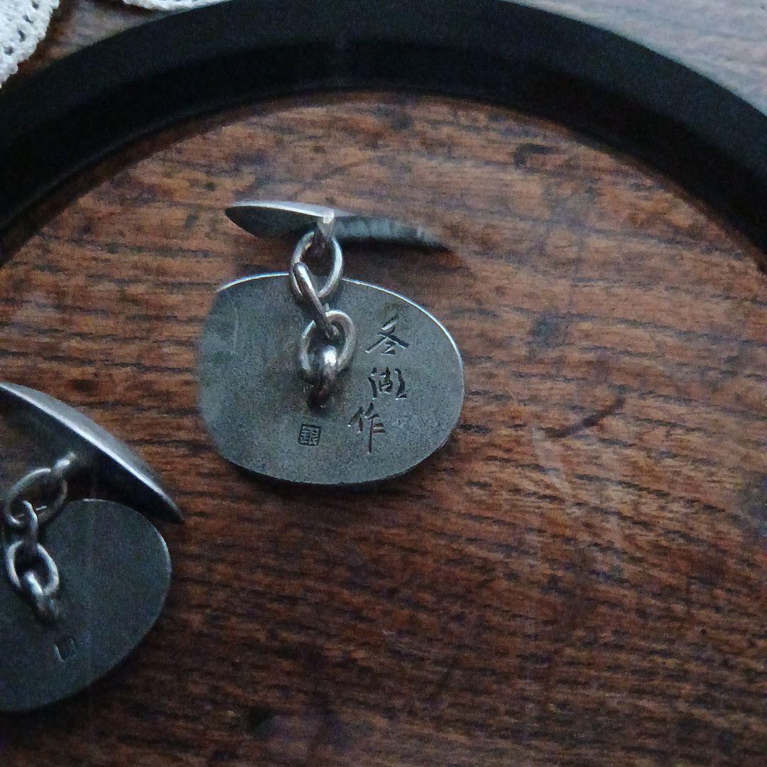 金工 銀製 富士山 カフリンクス 在銘 レトロ 骨董 山 シルバーカフス