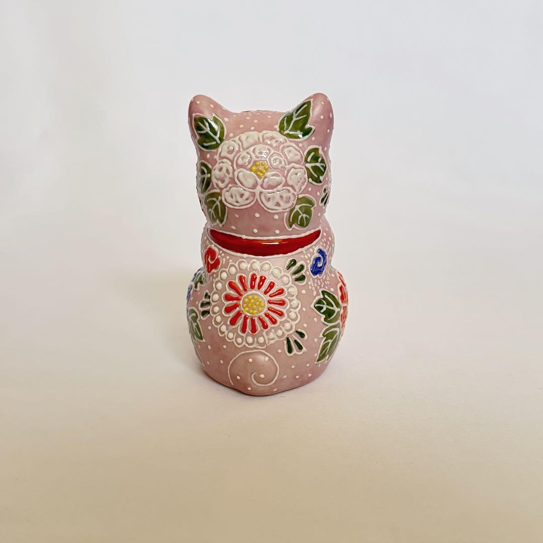 九谷焼 3.8号お祈り猫 ピンク 招き猫 日本製