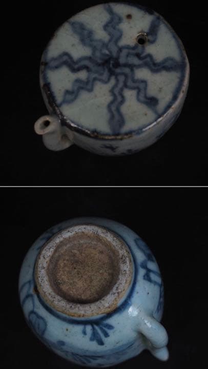 送料無料　旧家蔵出　朝鮮古美術 李朝染付水滴　木箱付