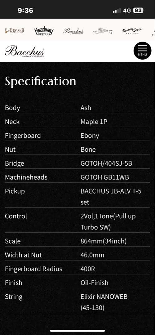ベース Bacchus woodline517 BLK/OIL