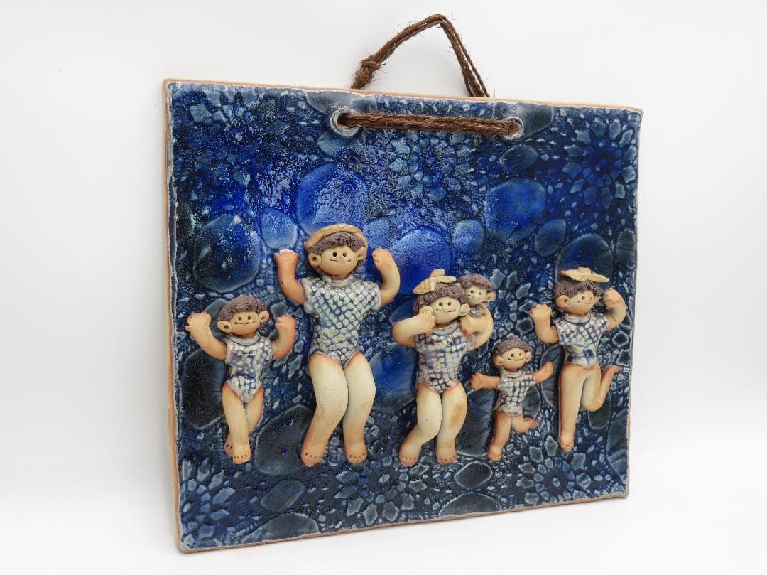 青芳人形 陶板 陶器人形 森元青芳 砥部焼 オブジェ 置物 インテリア