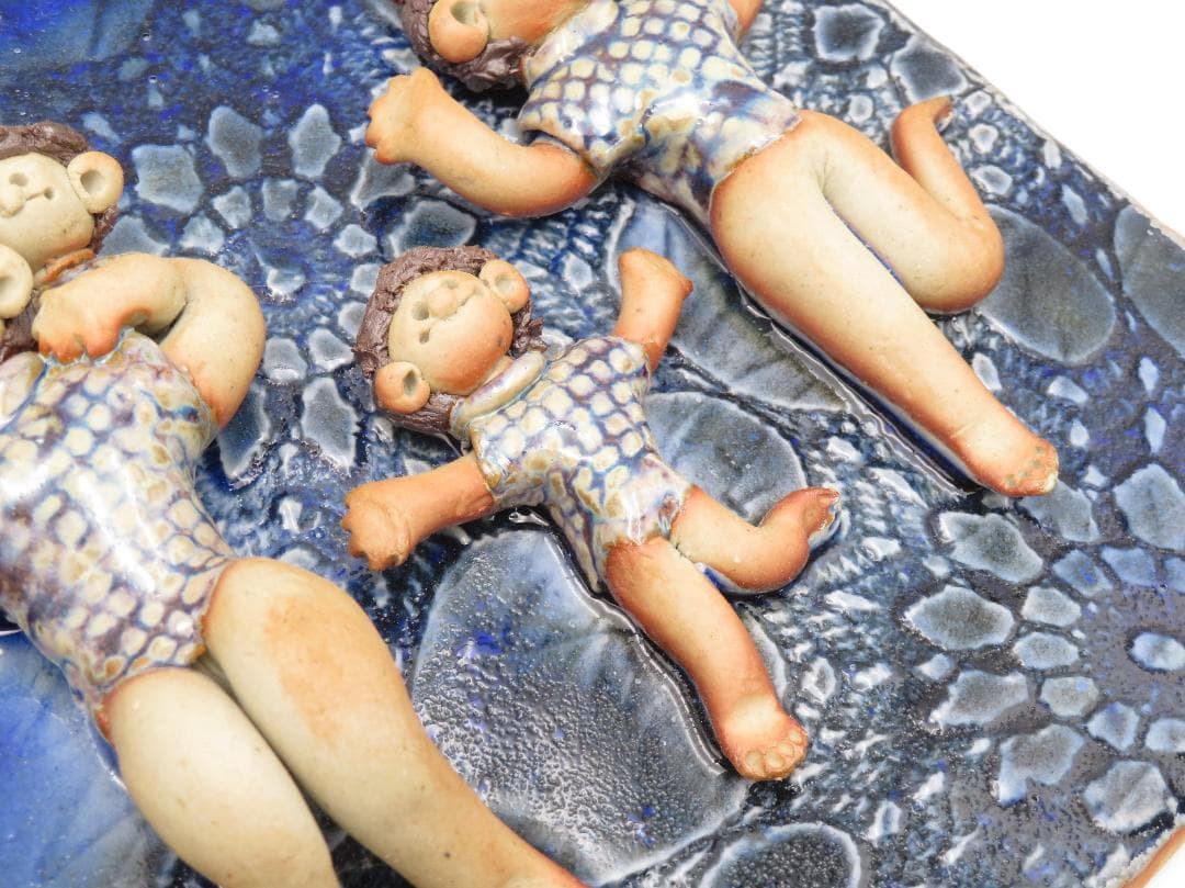 青芳人形 陶板 陶器人形 森元青芳 砥部焼 オブジェ 置物 インテリア