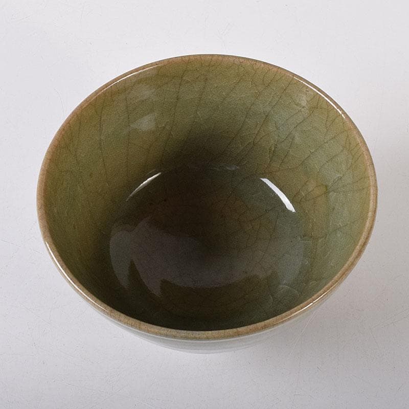 朝鮮　高麗青磁　雲鶴図　茶碗　仕覆付　C　7619