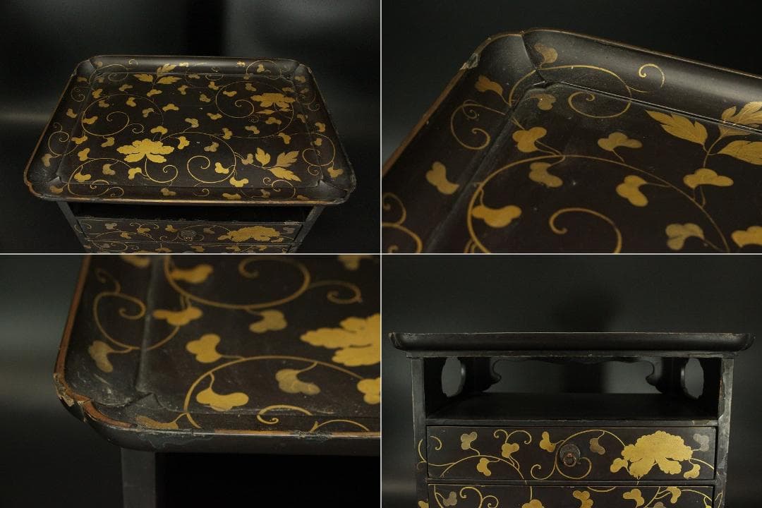 古美術 纏枝蓮花蒔絵 香箱 阿古駄香炉 盆 羽箒 まとめて 時代物(A493)