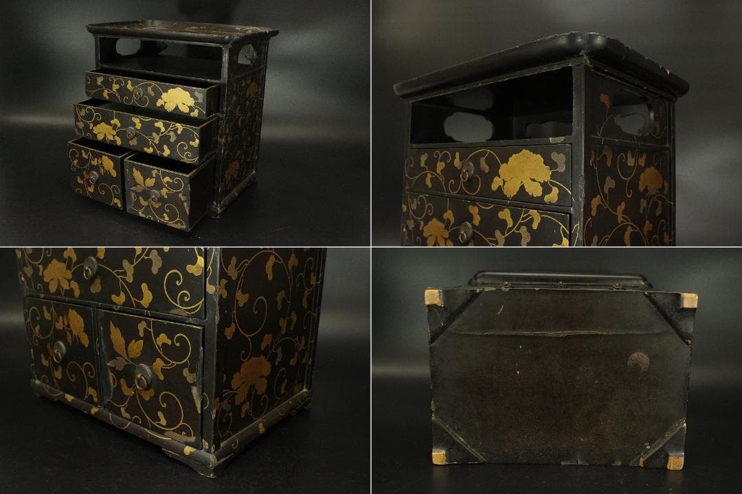 古美術 纏枝蓮花蒔絵 香箱 阿古駄香炉 盆 羽箒 まとめて 時代物(A493)