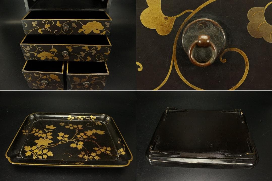 古美術 纏枝蓮花蒔絵 香箱 阿古駄香炉 盆 羽箒 まとめて 時代物(A493)