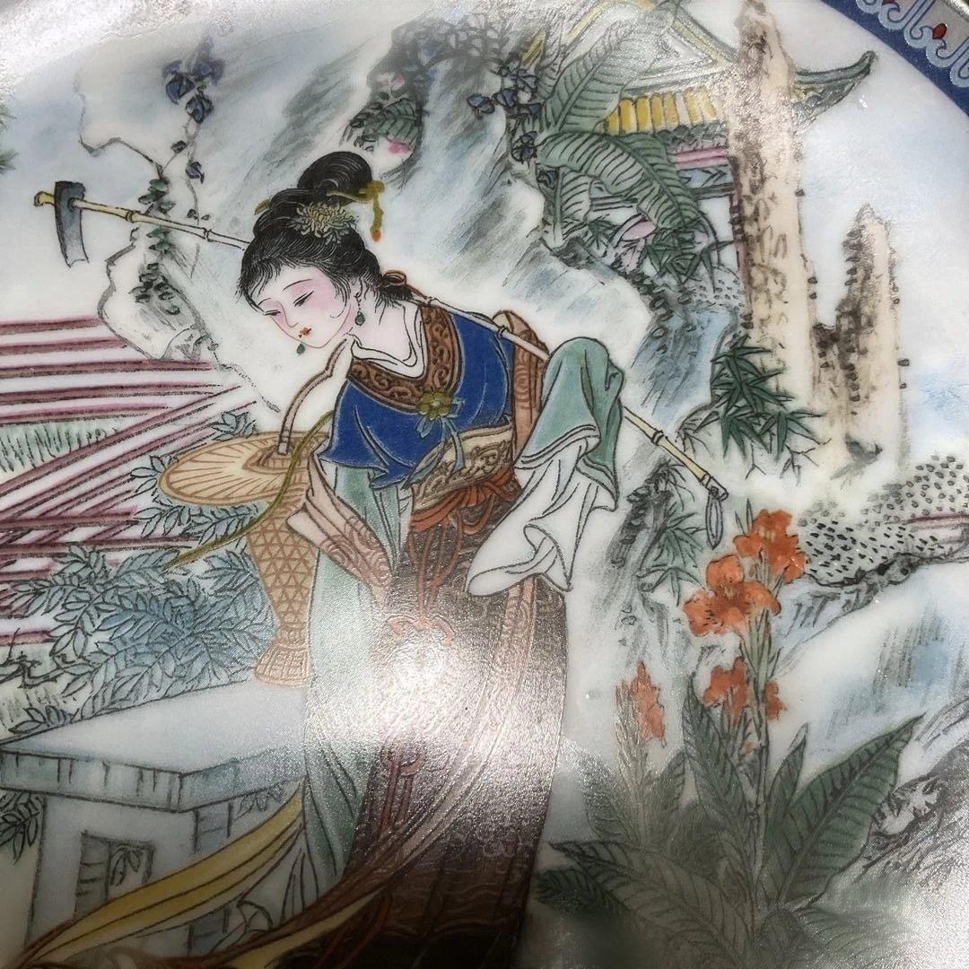 中国風女性絵柄の陶磁器皿、紅楼夢シリーズ、景徳鎮