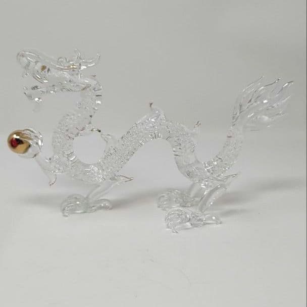 フォーカート ガラス製ドラゴン 龍 開運 金皇帝 FG40XS 金色の玉付き