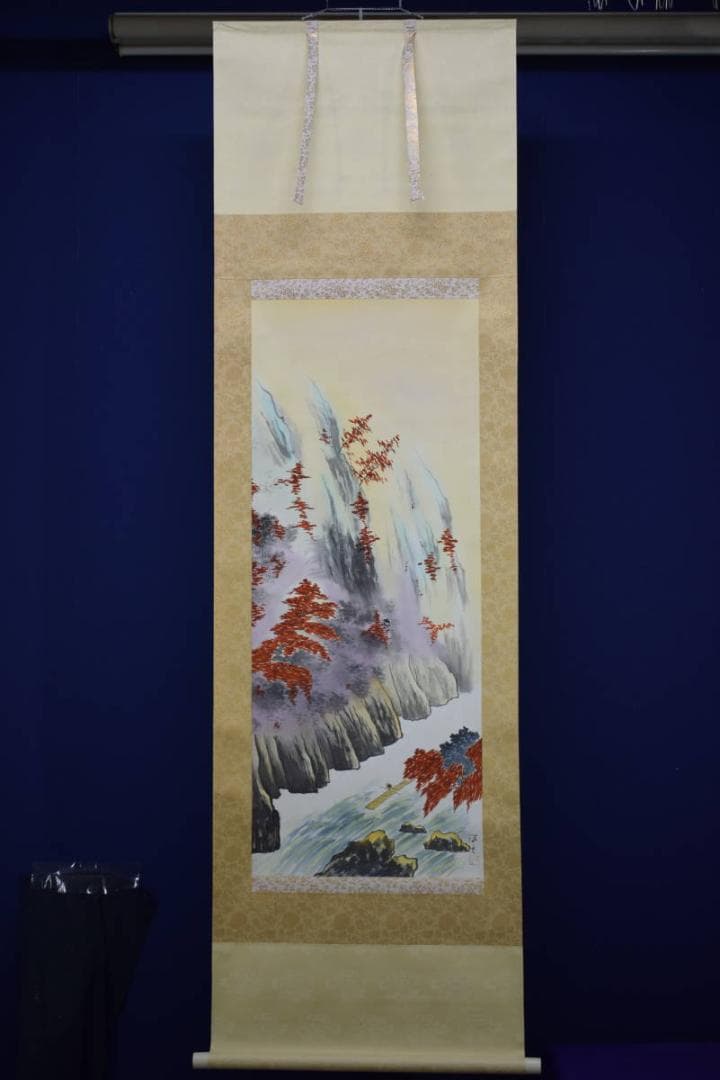 真作/海光/紅葉保津川下り図/筏下り/布袋屋掛軸HF-321