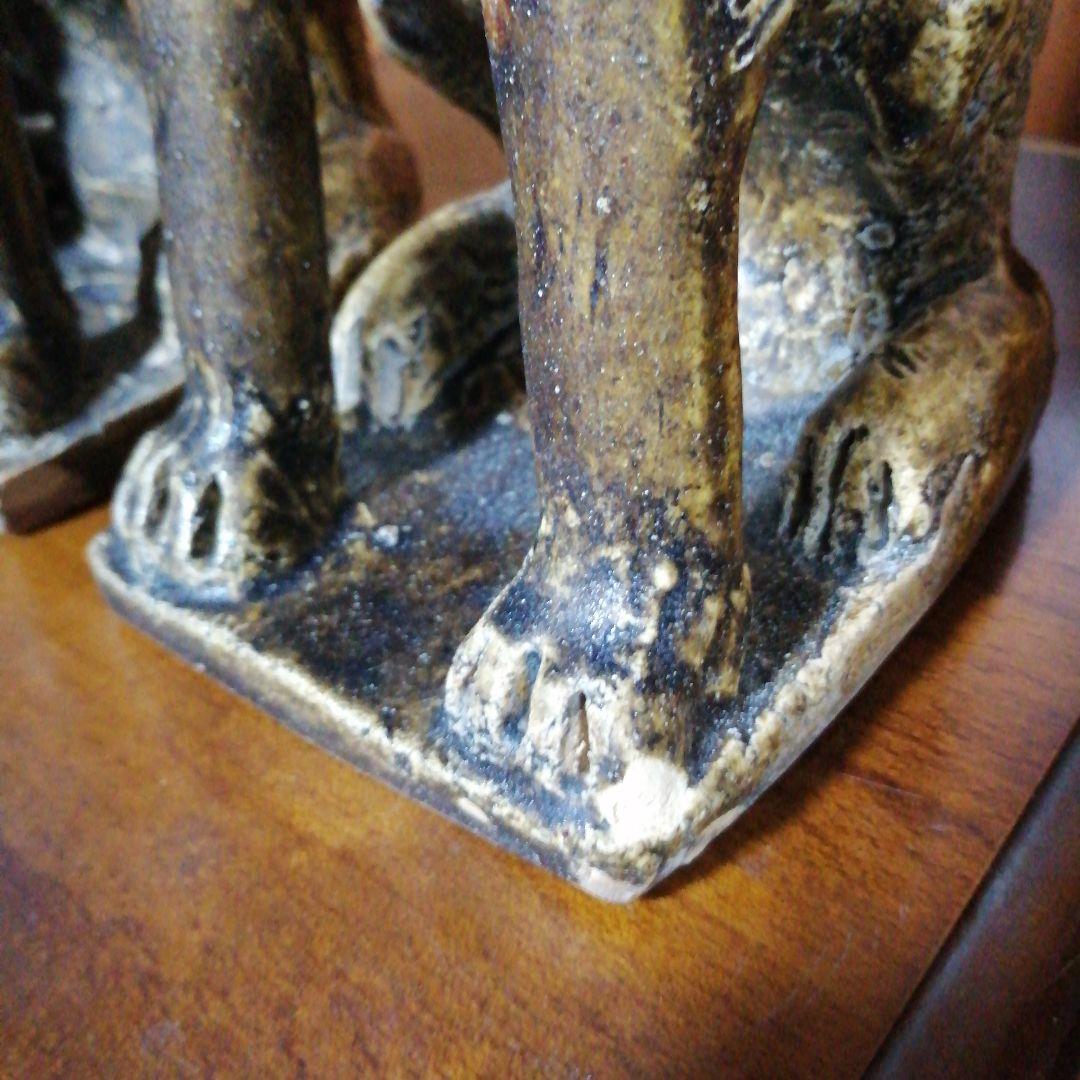 瀬戸焼　灰釉古瀬戸釉狛犬　24cm　慶長年間