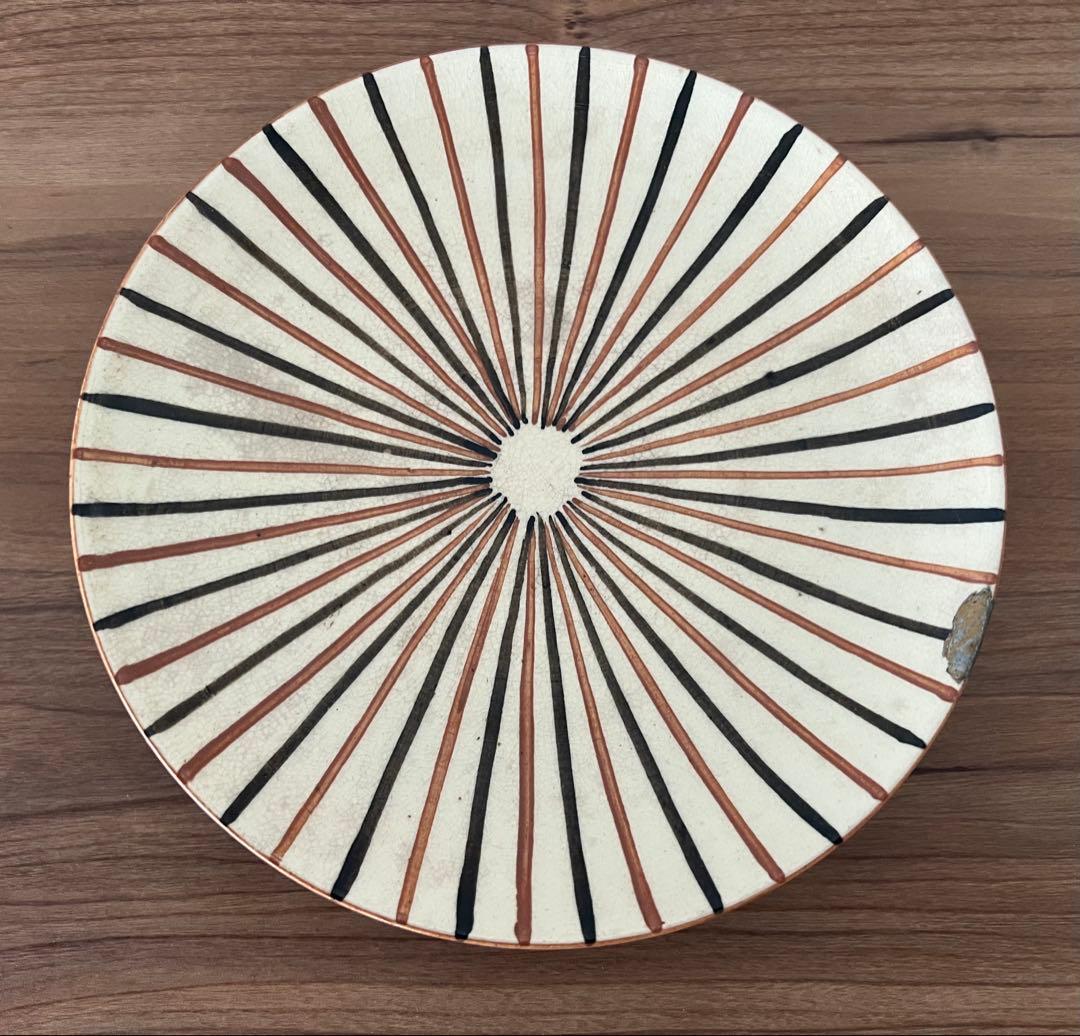 骨董 古瀬戸 麦藁手 6寸皿 箱付き 江戸末期~明治 アンティーク