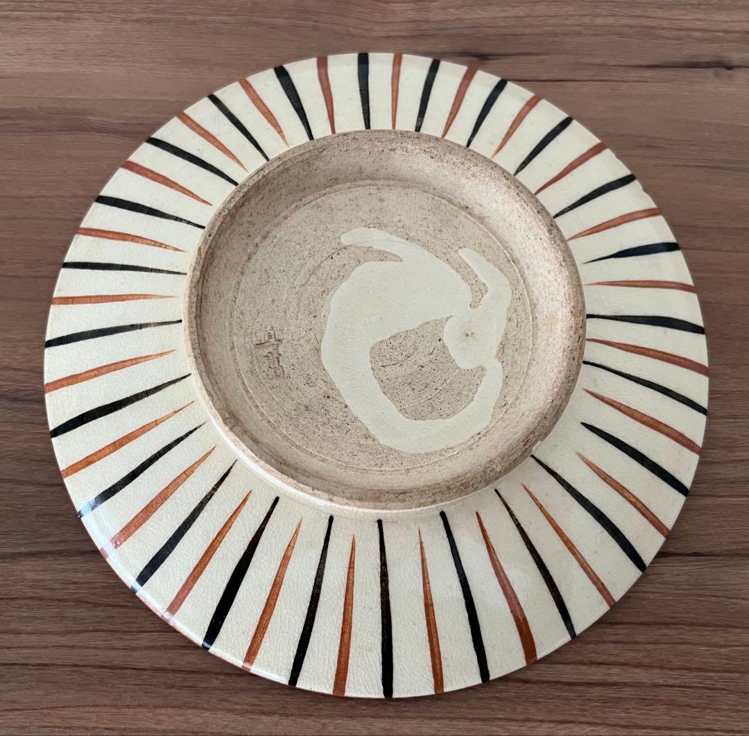 骨董 古瀬戸 麦藁手 6寸皿 箱付き 江戸末期~明治 アンティーク