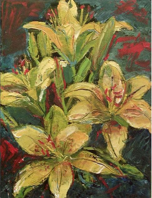 油絵 菅家令子 絵 絵画 インテリア uF6-112102 花 ゆり