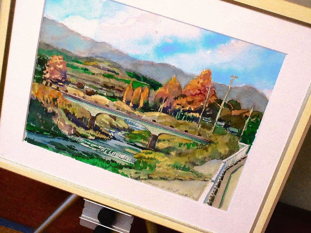秋の風景 水彩画 橋の絵