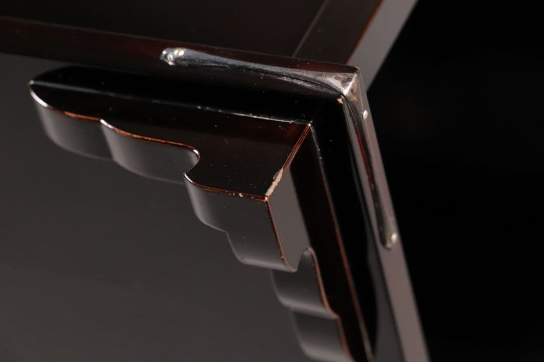 時代 花鳥図 金蒔絵 黒塗二段卓 冠卓 木箱 木製 花台 飾台 鶉 雀 M840