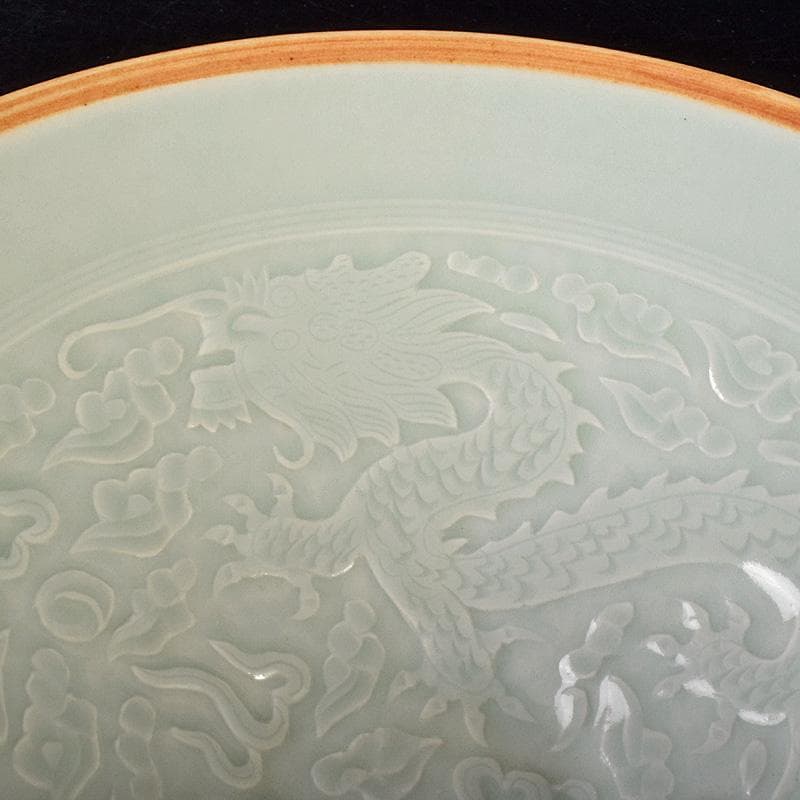 中国　影青　青白釉　陽刻　鳳凰雲龍文　鉢　2点　時代箱付　C　R7794