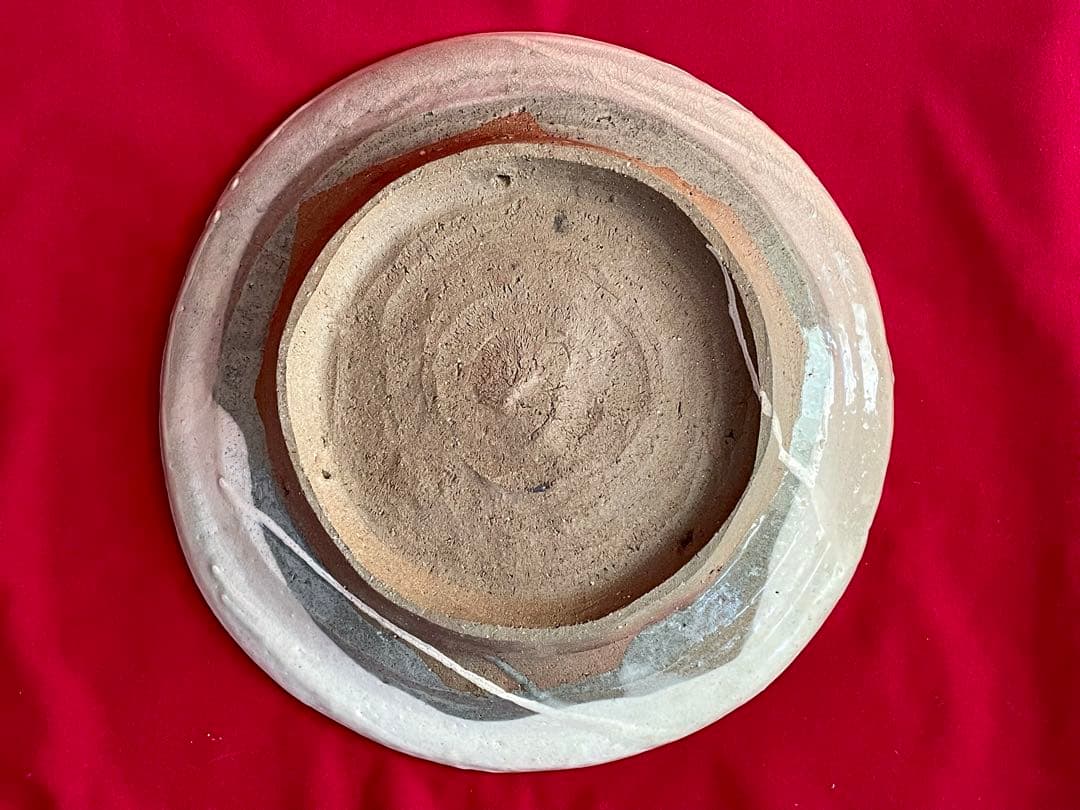 川喜田半泥子 大皿 二代半泥子(川喜田敦)甲書大皿 喇叭を吹く童子 伊藤庸庵識筥