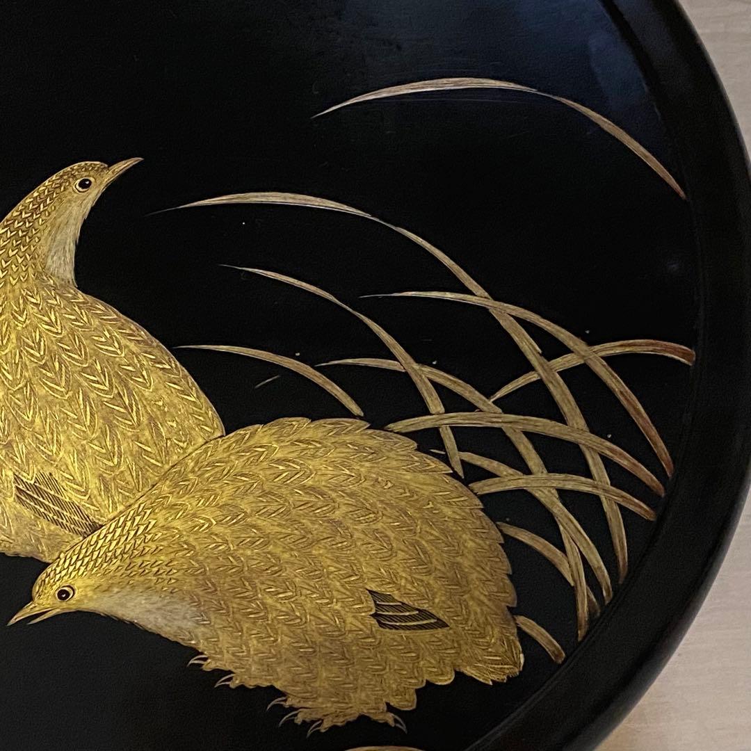 輪島塗　お櫃　茶道具　鶉　ウズラ　柘榴　ザクロ　沈金　木製　漆器　黒