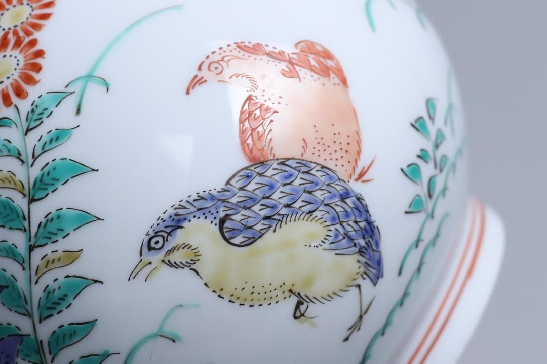 十四代酒井田柿右衛門　錦秋草鶉文花瓶　共箱　美品　柿右衛門　有田焼【正一古美術】