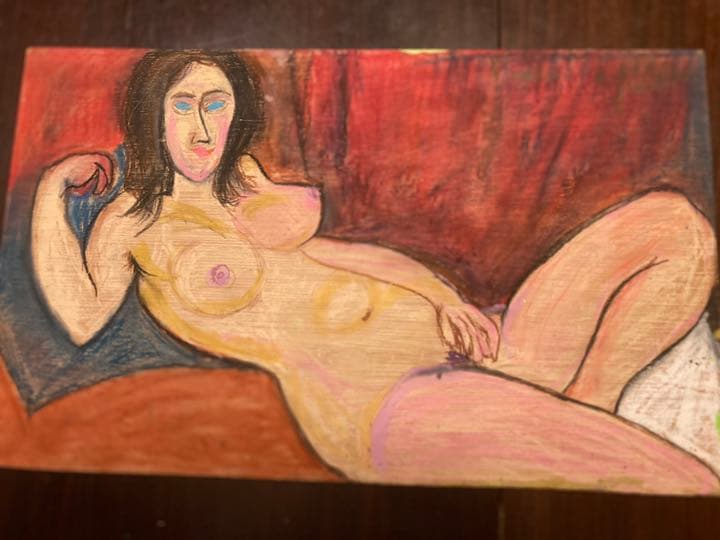 モジリアニの裸婦の模写、パステル画、額入り